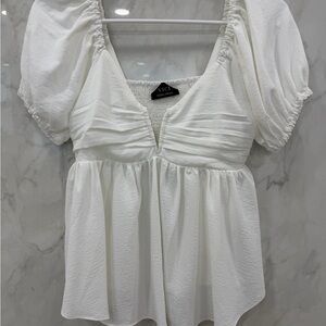 Vici Ivory Ruched Puff Sleeve Blouse